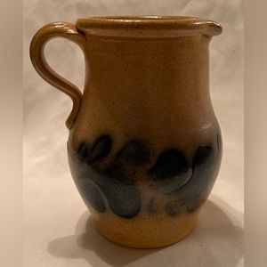 1987 Cooksburg Pottery Signed Pitcher Salt Glazed Blue Decorated Stoneware